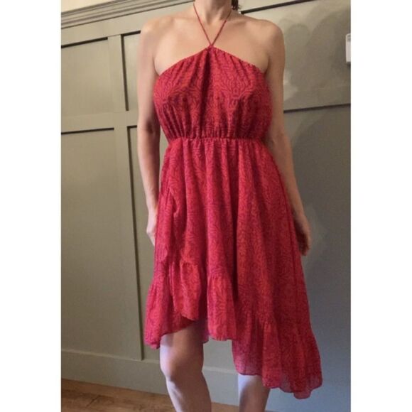 𝅺FREE People Chiffon Safari Sun Short Casual Dress in Mango Combo Size Small - Picture 2 of 15